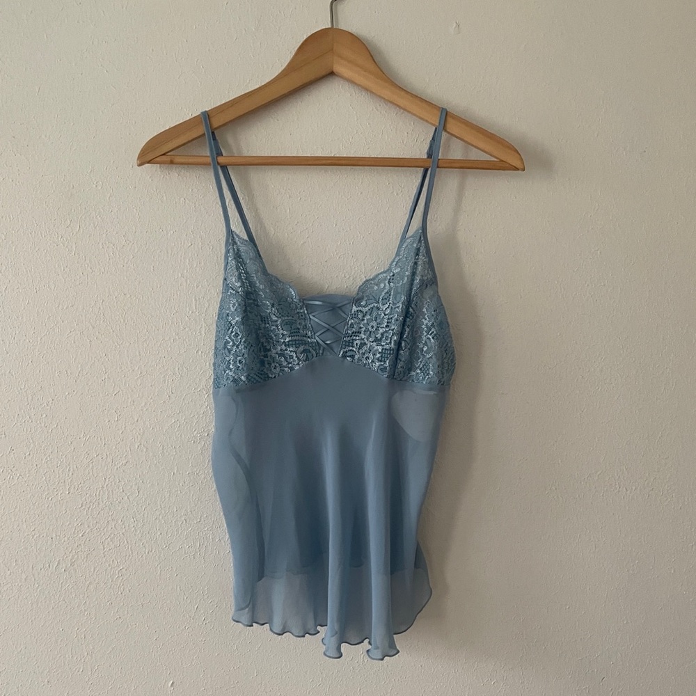 Je T'adore Babydoll Camisole Lace & Chiffon Cami Tank Top Blue - Picture 5 of 16
